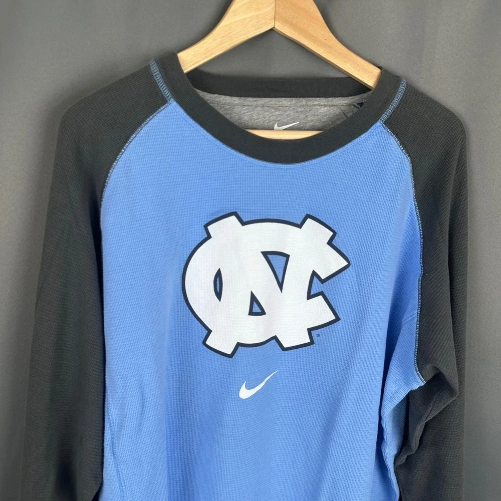 Nike UNC Tar Heels Men XL Waffle Knit Raglan Long Sleeve Shirt Blue Grey